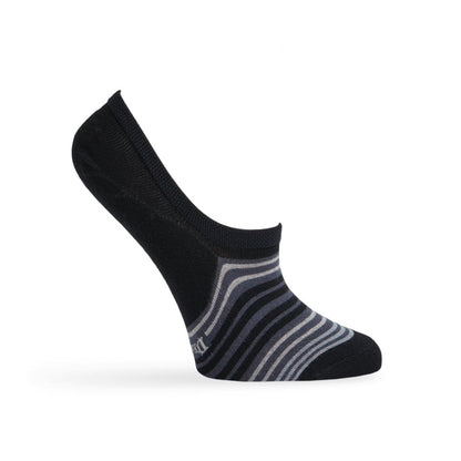 Miro No Show women's footie socks by DeadSoxy in black with gray stripes on Tampa Home & Garden Store