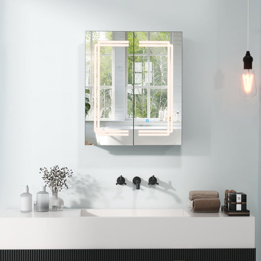 2 Doors Bathroom Mirror Medicine Wall Cabinet with Lights - Tampa Home & Garden Store