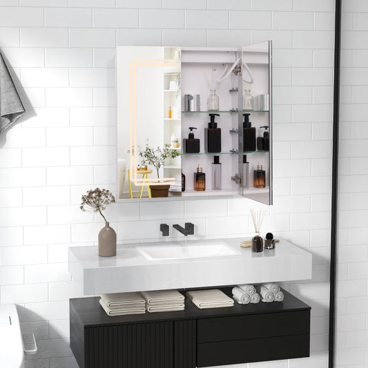 2 Doors Bathroom Mirror Medicine Wall Cabinet with Lights - Tampa Home & Garden Store