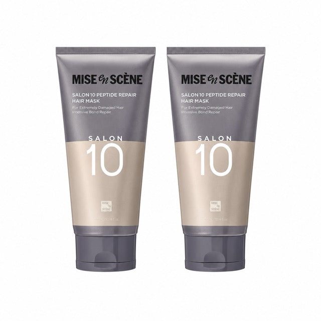 Hair mask duo: MISE en SCÈNE Salon 10 Peptide Repair Hair Mask by Seoulia, 300ml, purple tubes on Tampa Home & Garden Store