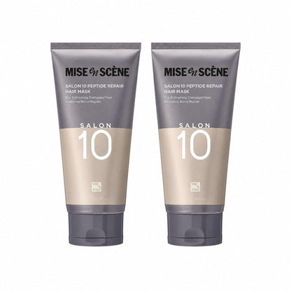 Hair mask duo: MISE en SCÈNE Salon 10 Peptide Repair Hair Mask by Seoulia, 300ml, purple tubes on Tampa Home & Garden Store