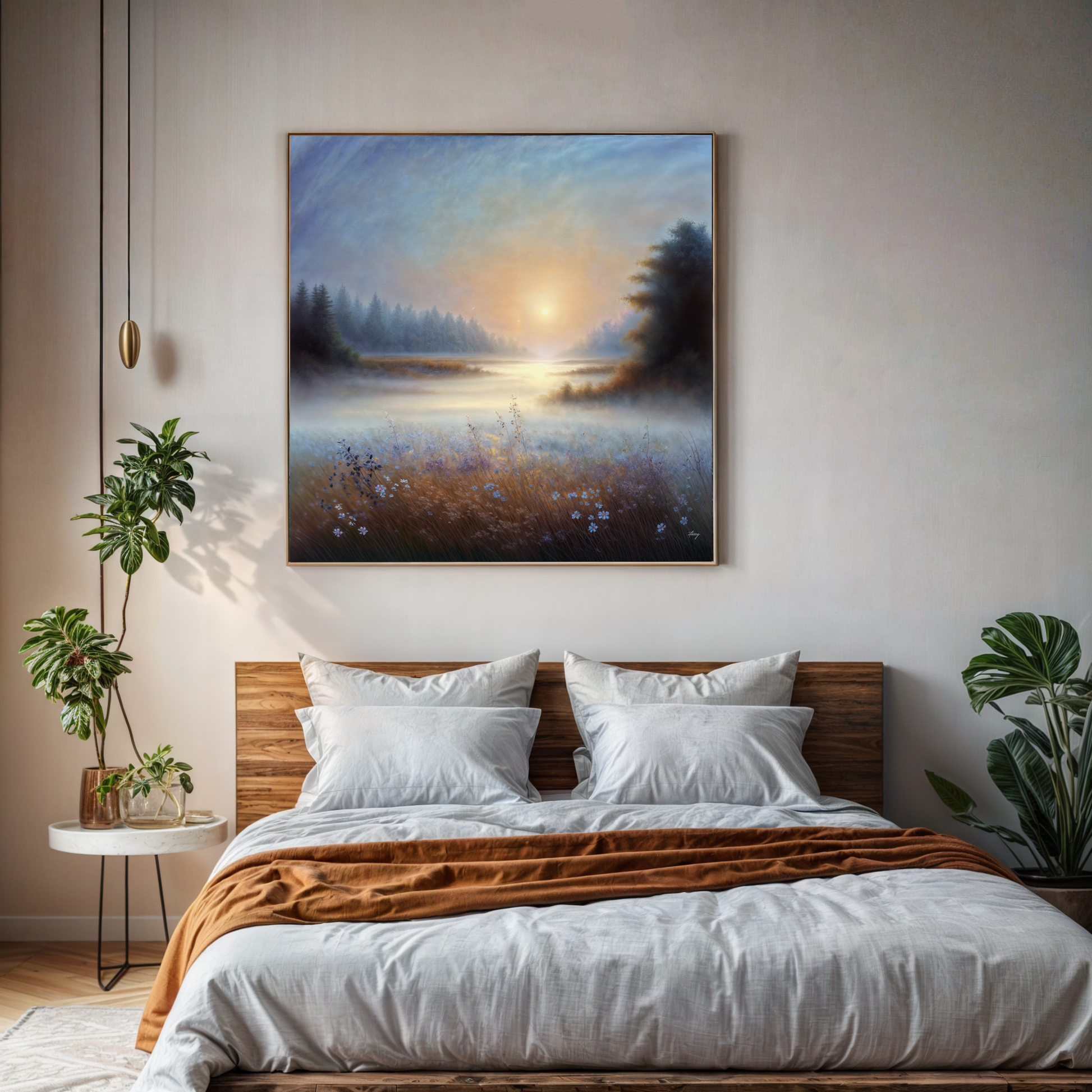 Canvas Print Misty Serenade by Tailored Canvases; sunrise over misty lake and trees on Tampa Home & Garden Store