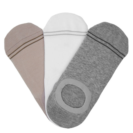 Mixed Cotton No Show 3-Pack by DeadSoxy, beige white gray footie socks on Tampa Home & Garden Store