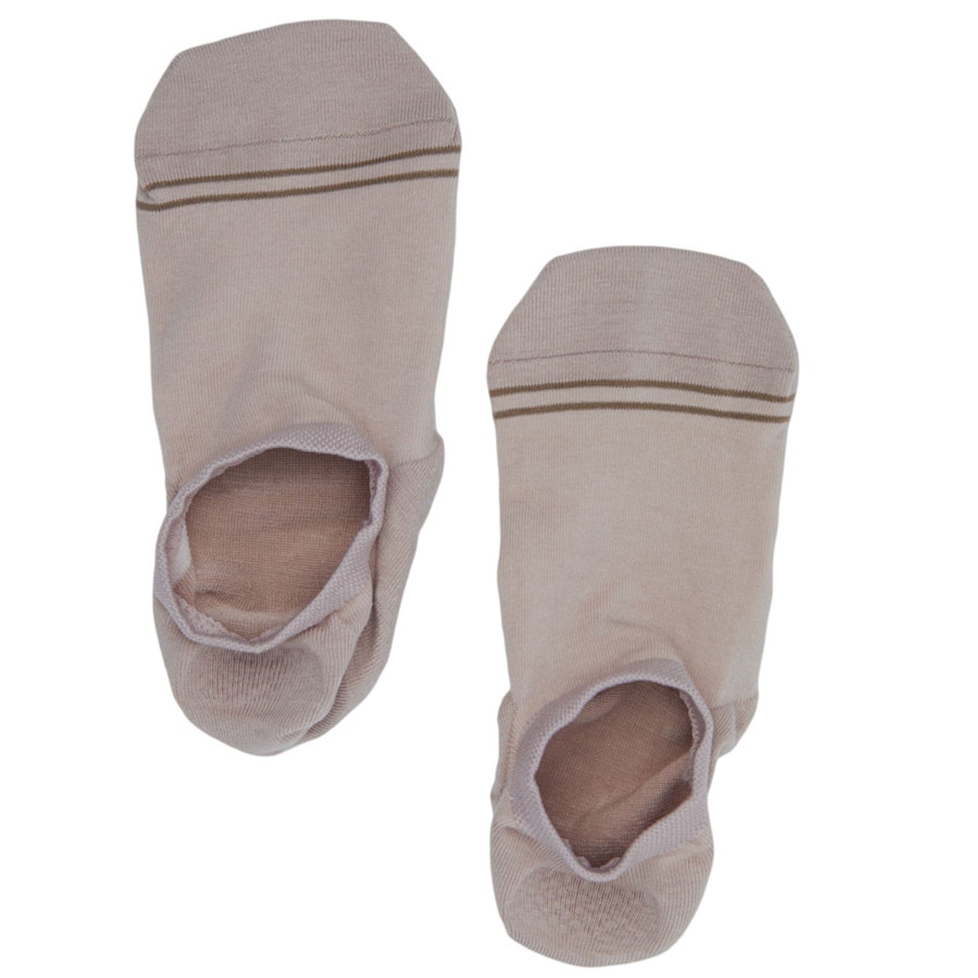 DeadSoxy no-show socks beige mixed cotton footie socks with brown stripe cuffs 3-pack on Tampa Home & Garden Store