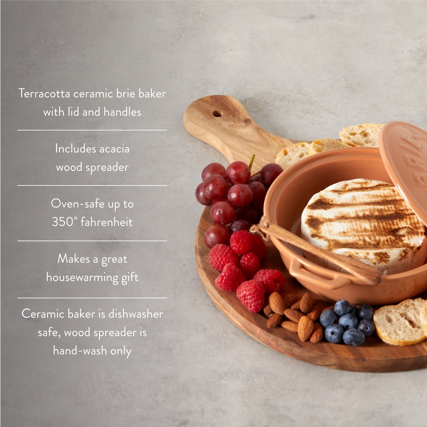 Terra Cotta Brie Baker With Lid And Spreader