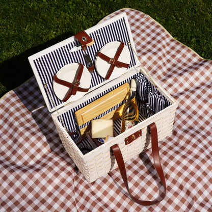 Tahoe Cream Wooden Picnic Basket for Four