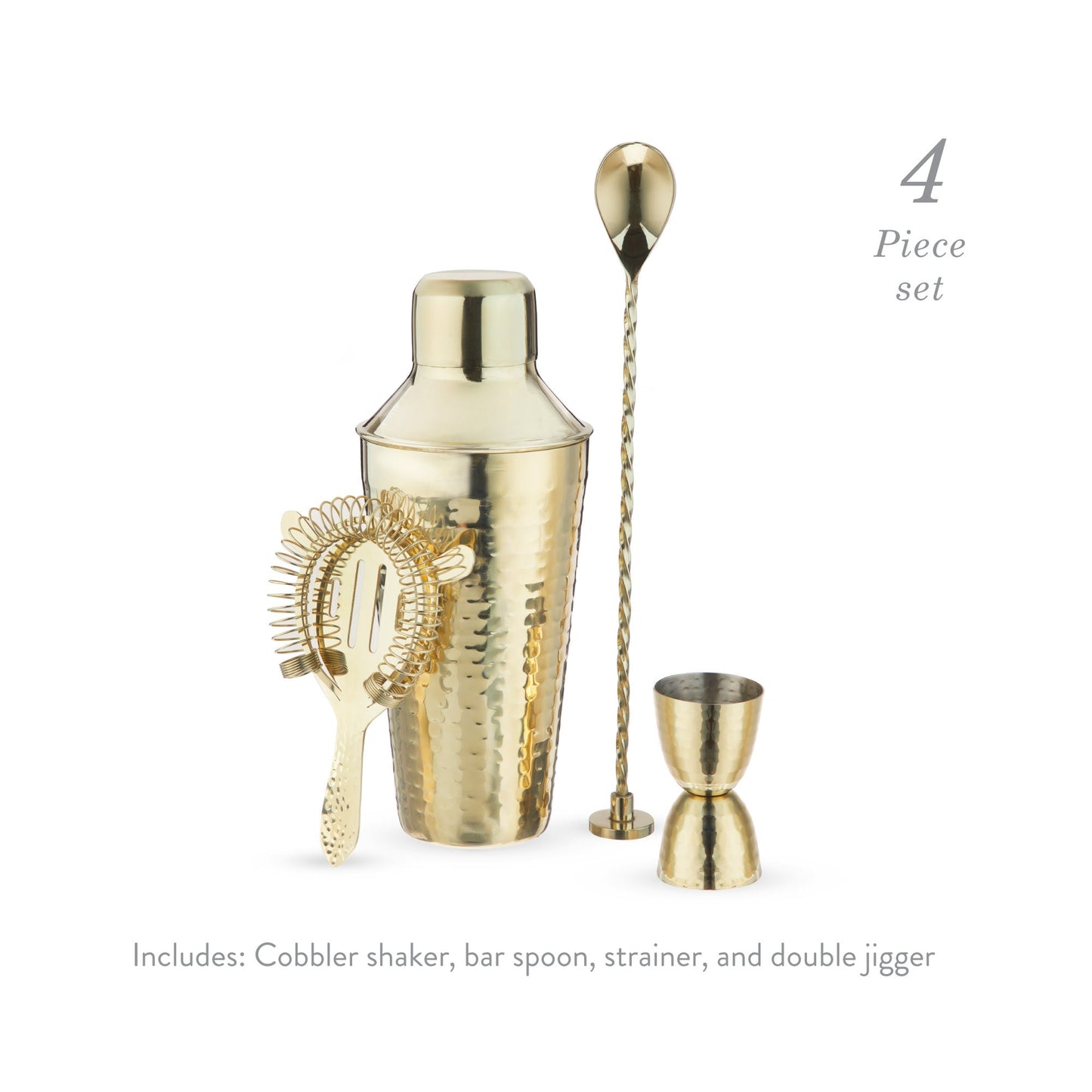 Stainless Steel Hammered Gold Barware Set