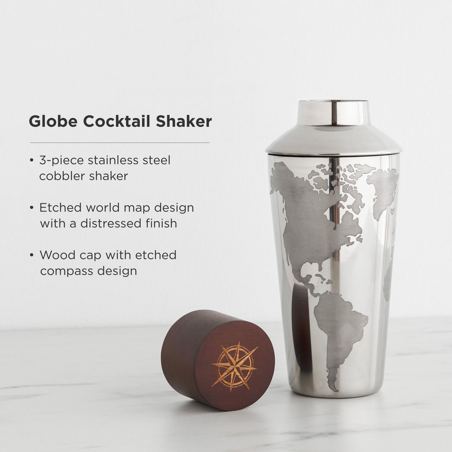 Globe and Compass Cocktail Shaker for a Traveler