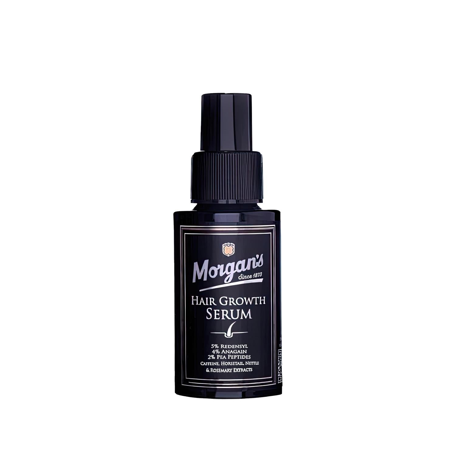 Morgan's Hair Growth Serum bottle, dark blue glass with dropper cap and white label on Tampa Home & Garden Store