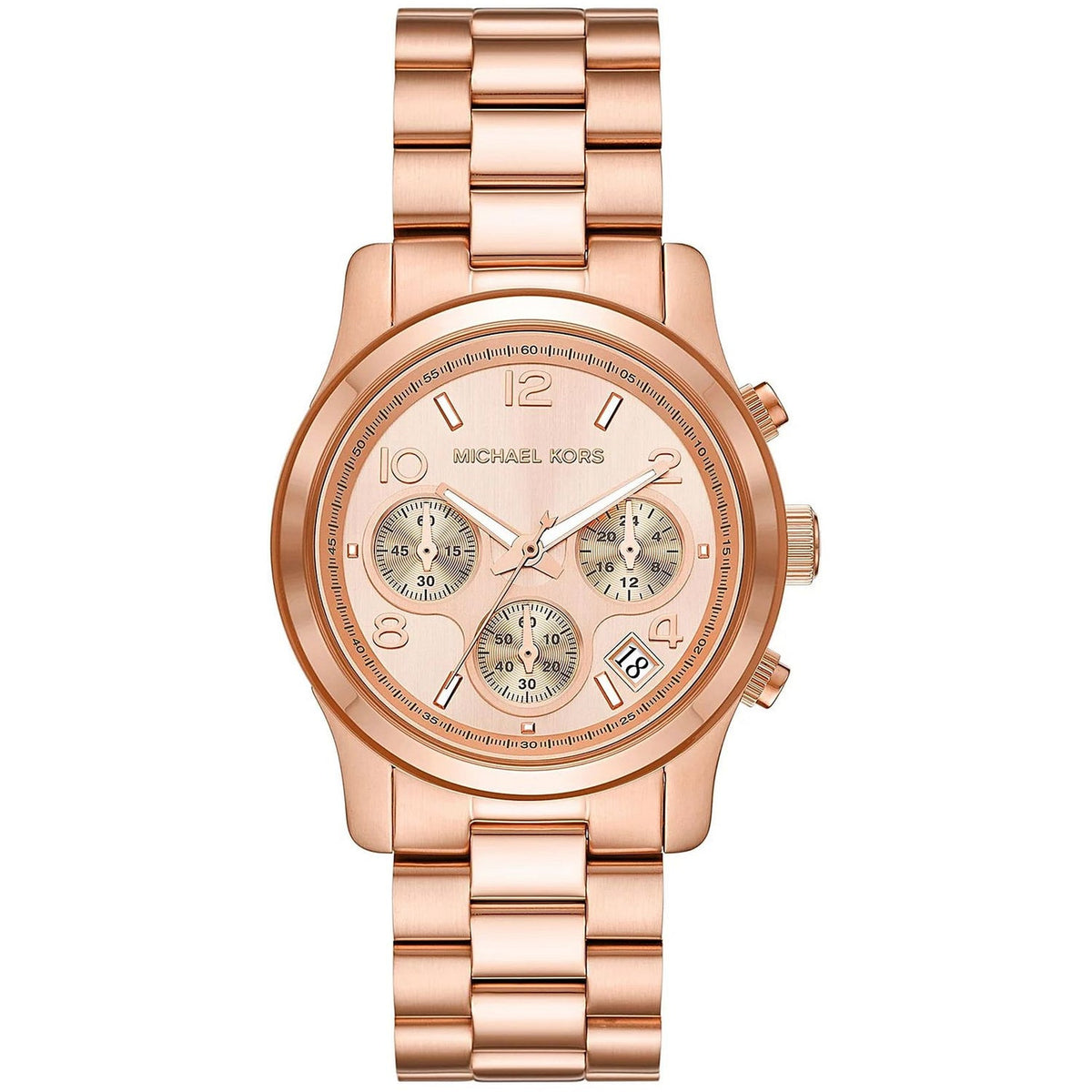 Michael Kors Runway rose gold watch with chronograph subdials and date, rose stainless bracelet on Tampa Home & Garden Store