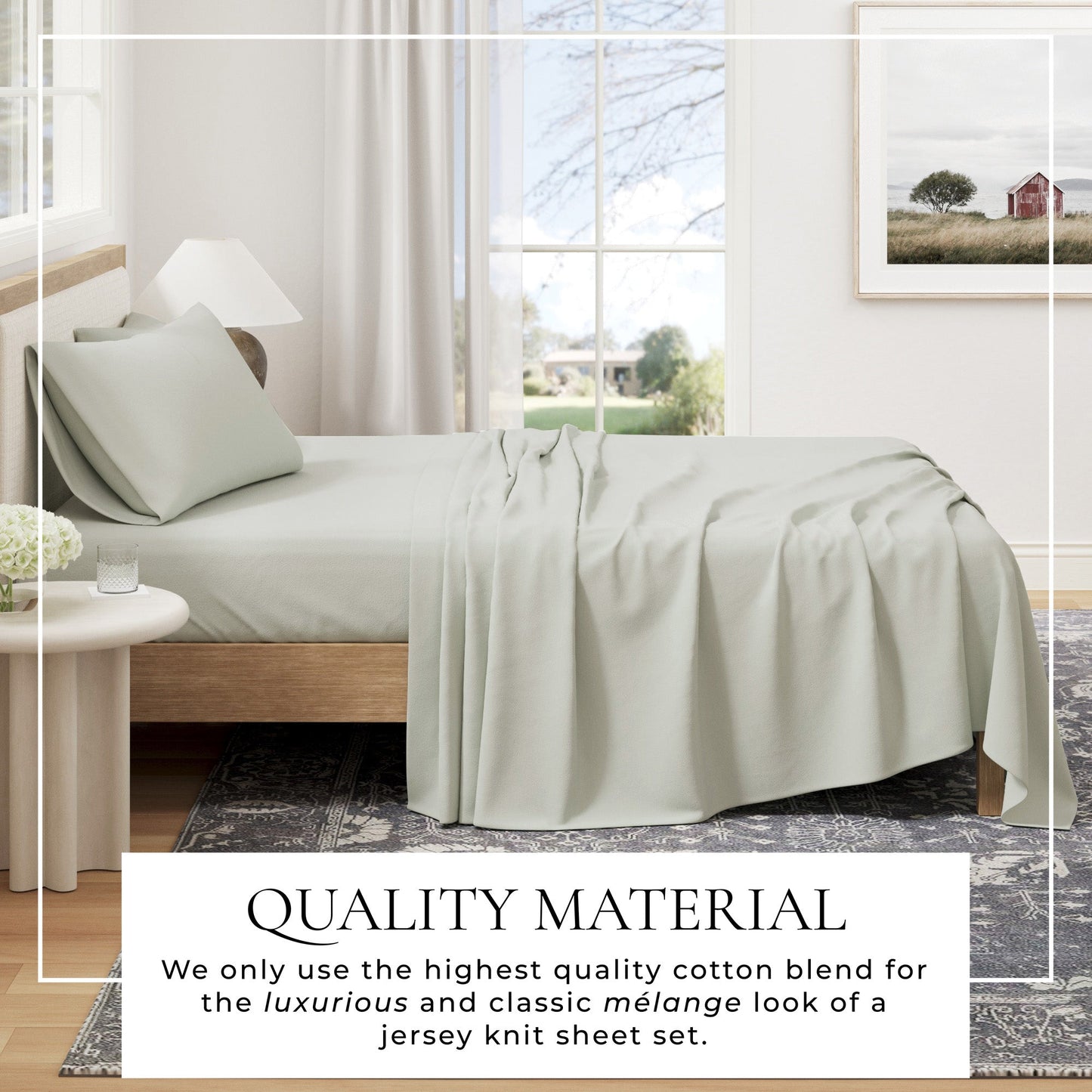 Heathered Jersey and Cotton Blend Bed Sheets