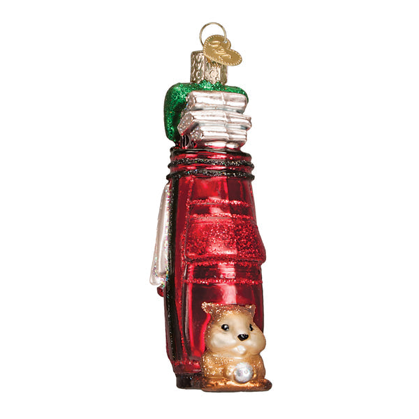 Adorno de cristal con forma de bolsa dorada