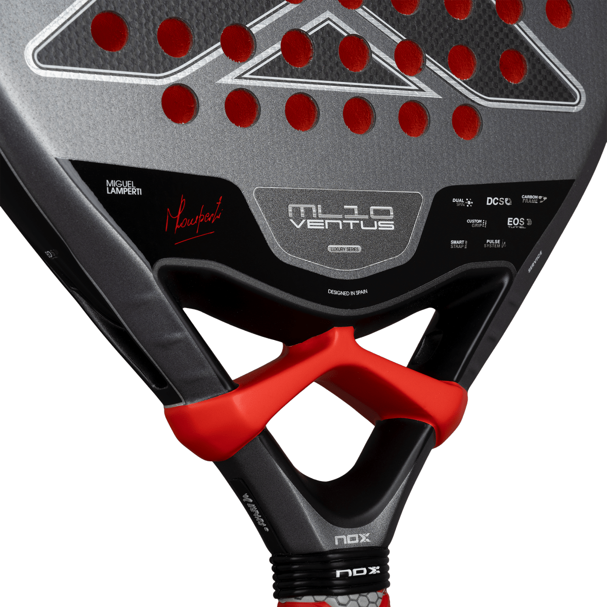 Padel racket NOX ML10 Ventus Control 3K 2026 with black frame red grip close-up branding on Tampa Home & Garden Store