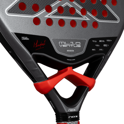 Padel racket NOX ML10 Ventus Control 3K 2026 with black frame red grip close-up branding on Tampa Home & Garden Store