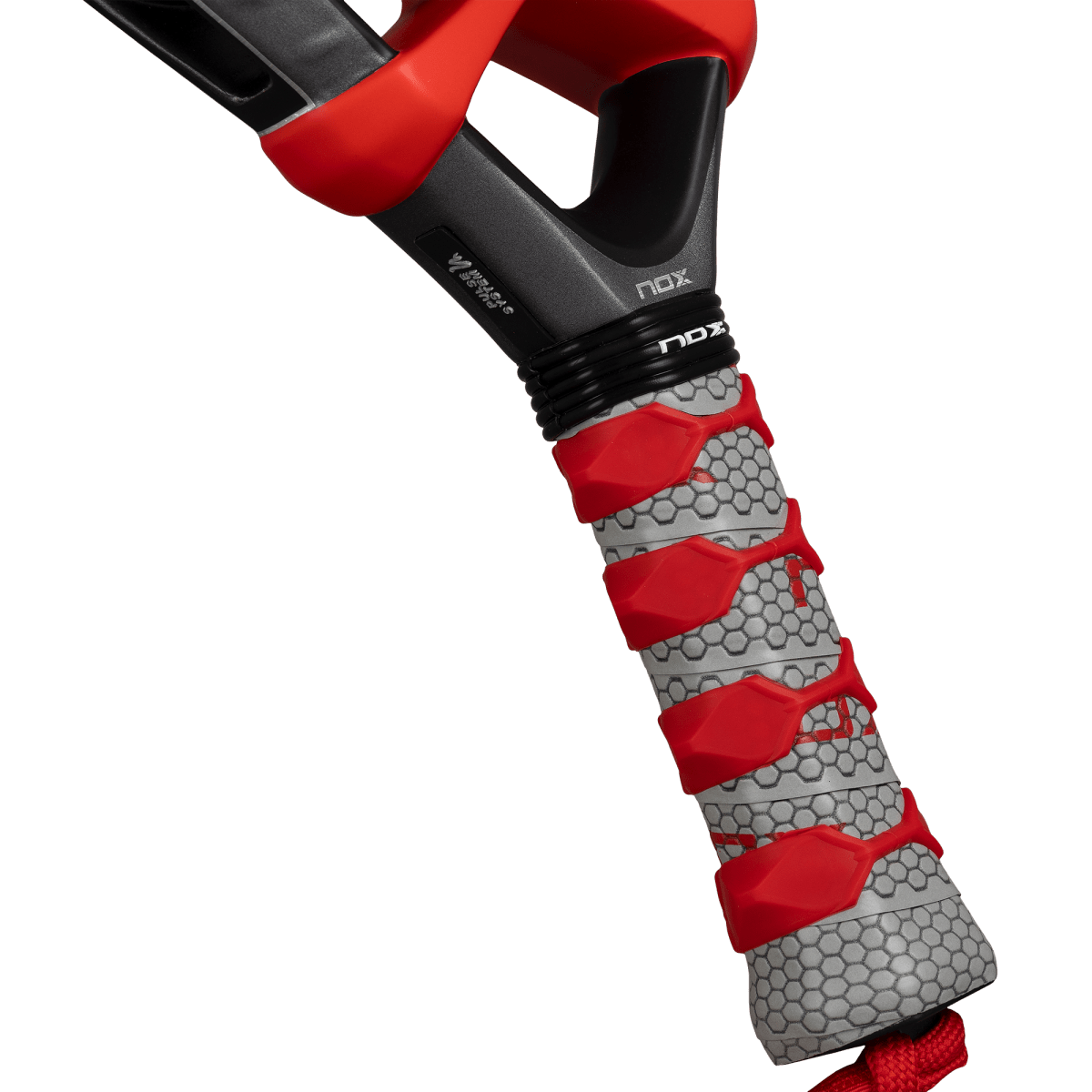 NOX ML10 Ventus Control 3K 2026 padel racket grip close-up with red wrap honeycomb handle on Tampa Home & Garden Store