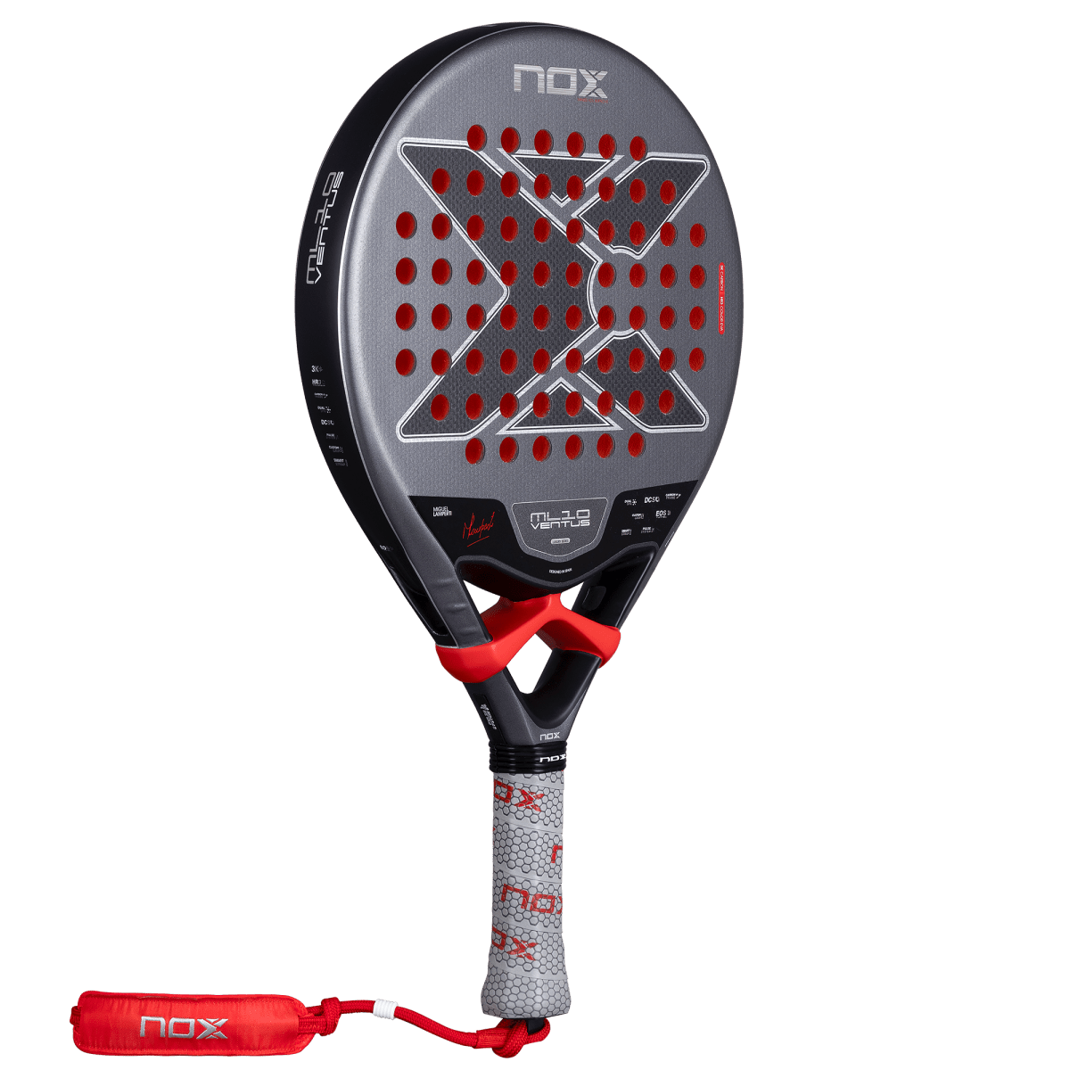 NOX ML10 Ventus Control 3K padel racket with grey head and red perforations, black frame on Tampa Home & Garden Store