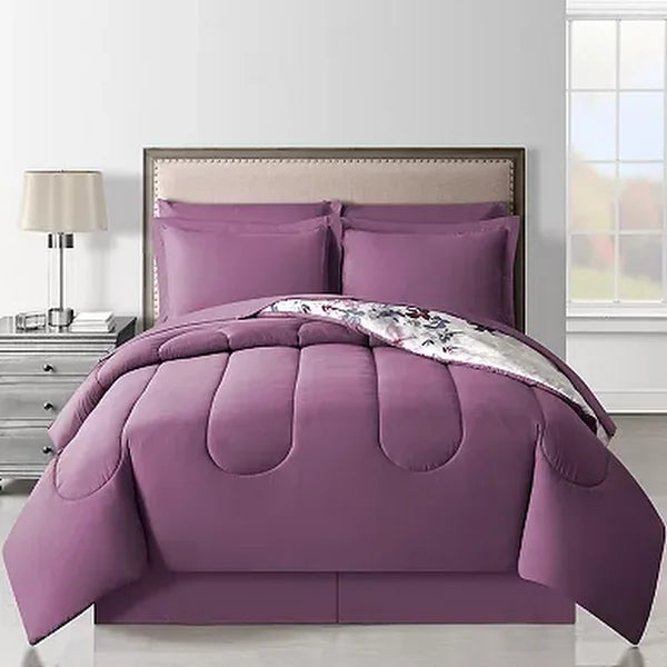 Lanwood Austin Reversible Comforter Set in purple by Vanessa Jane, floral reverse on Tampa Home & Garden Store