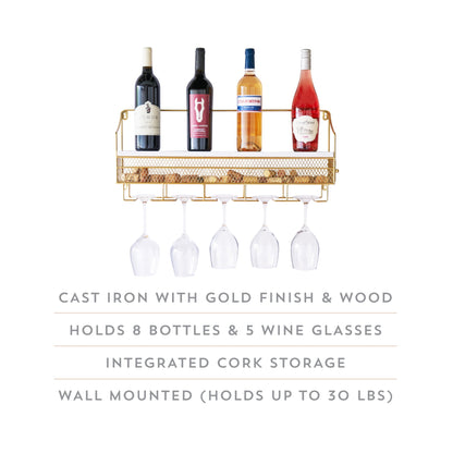 Gold Wall Mounted Wine Rack and Cork Storage