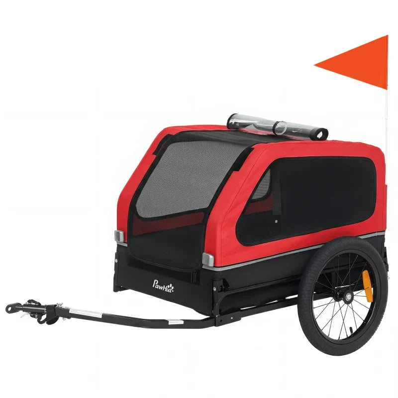 Dog bicycle trailer red and black with mesh panels, flip-down ramp, universal coupler, Pawhut on Tampa Home & Garden Store