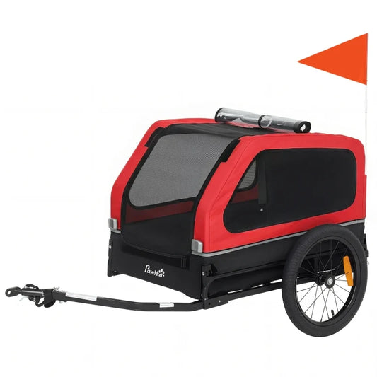 Dog bicycle trailer red and black with mesh panels, flip-down ramp, universal coupler, Pawhut on Tampa Home & Garden Store