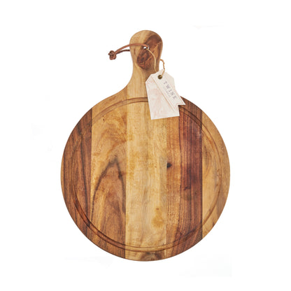 Round Acacia Wood Artisan Cheese Paddle and Strap