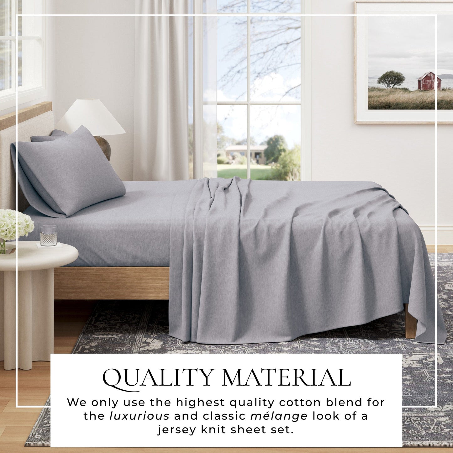 Heathered Jersey and Cotton Blend Bed Sheets