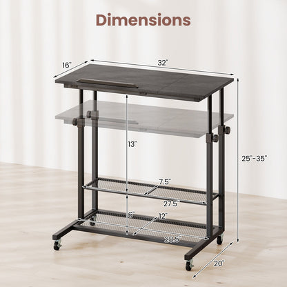 Mesa de pie móvil de altura regulable con tablero inclinable - Roble