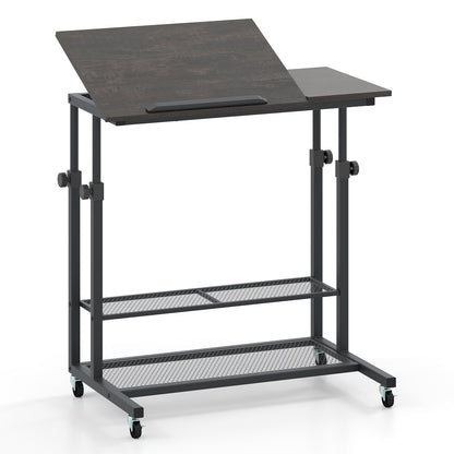 Mesa de pie móvil de altura regulable con tablero inclinable - Roble