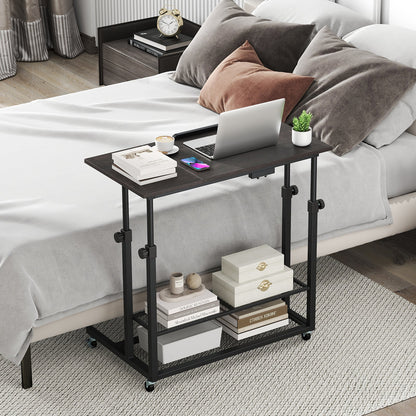 Mesa de pie móvil de altura regulable con tablero inclinable - Roble