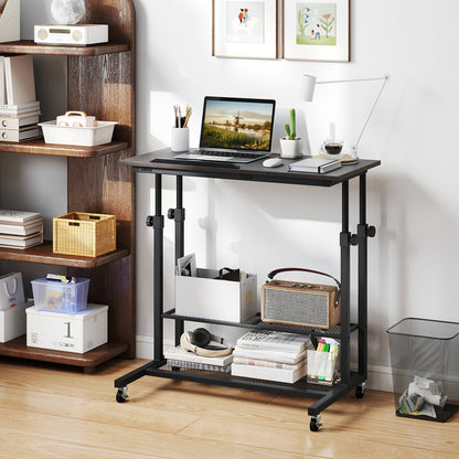 Mesa de pie móvil de altura regulable con tablero inclinable - Roble