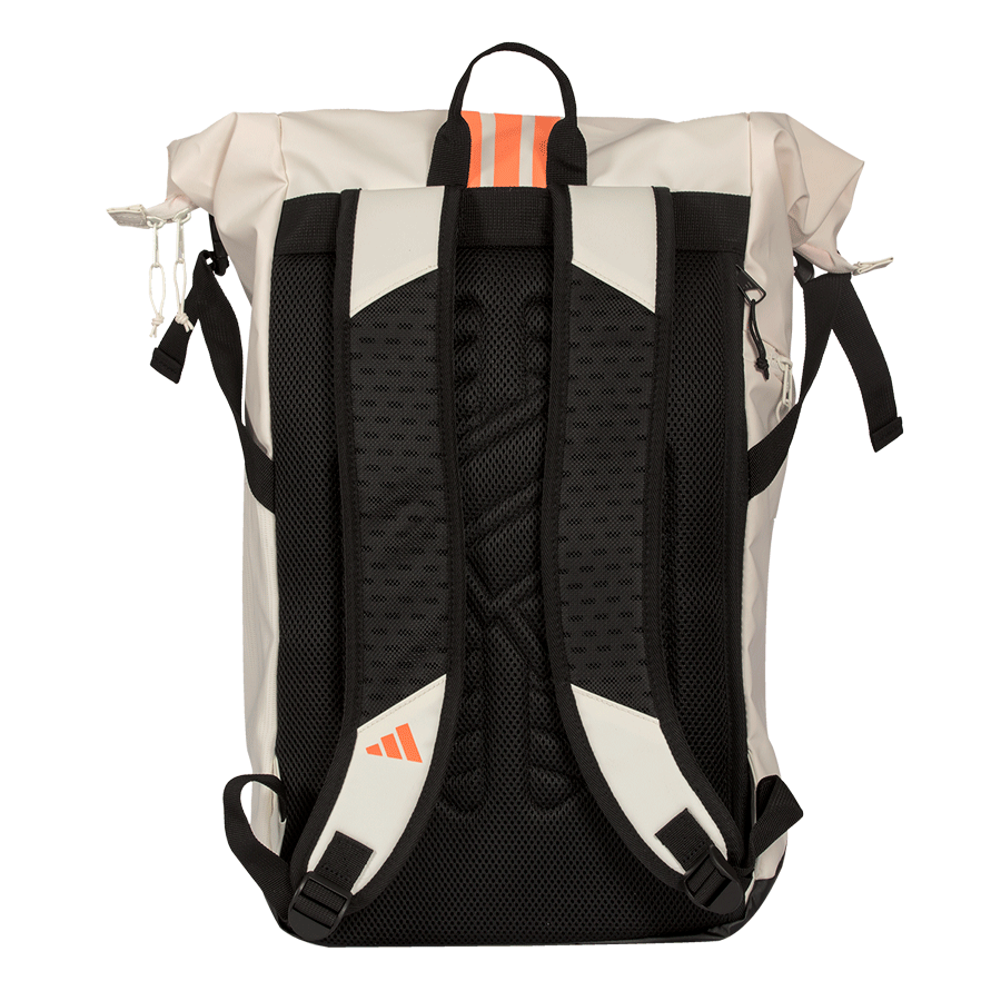 Adidas Padel Bag Backpack Multigame 26 beige with black padded straps and orange logo on Tampa Home & Garden Store