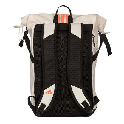 Adidas Padel Bag Backpack Multigame 26 beige with black padded straps and orange logo on Tampa Home & Garden Store
