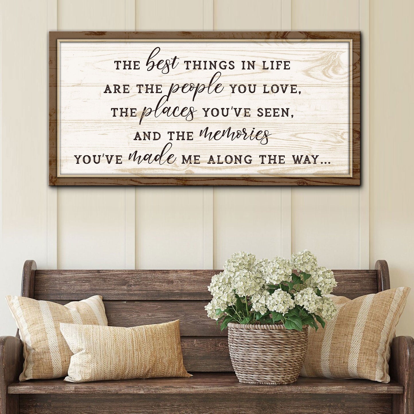 The Best Things In Life Sign VI canvas wall art by Tailored Canvases, rustic wood frame on Tampa Home & Garden Store