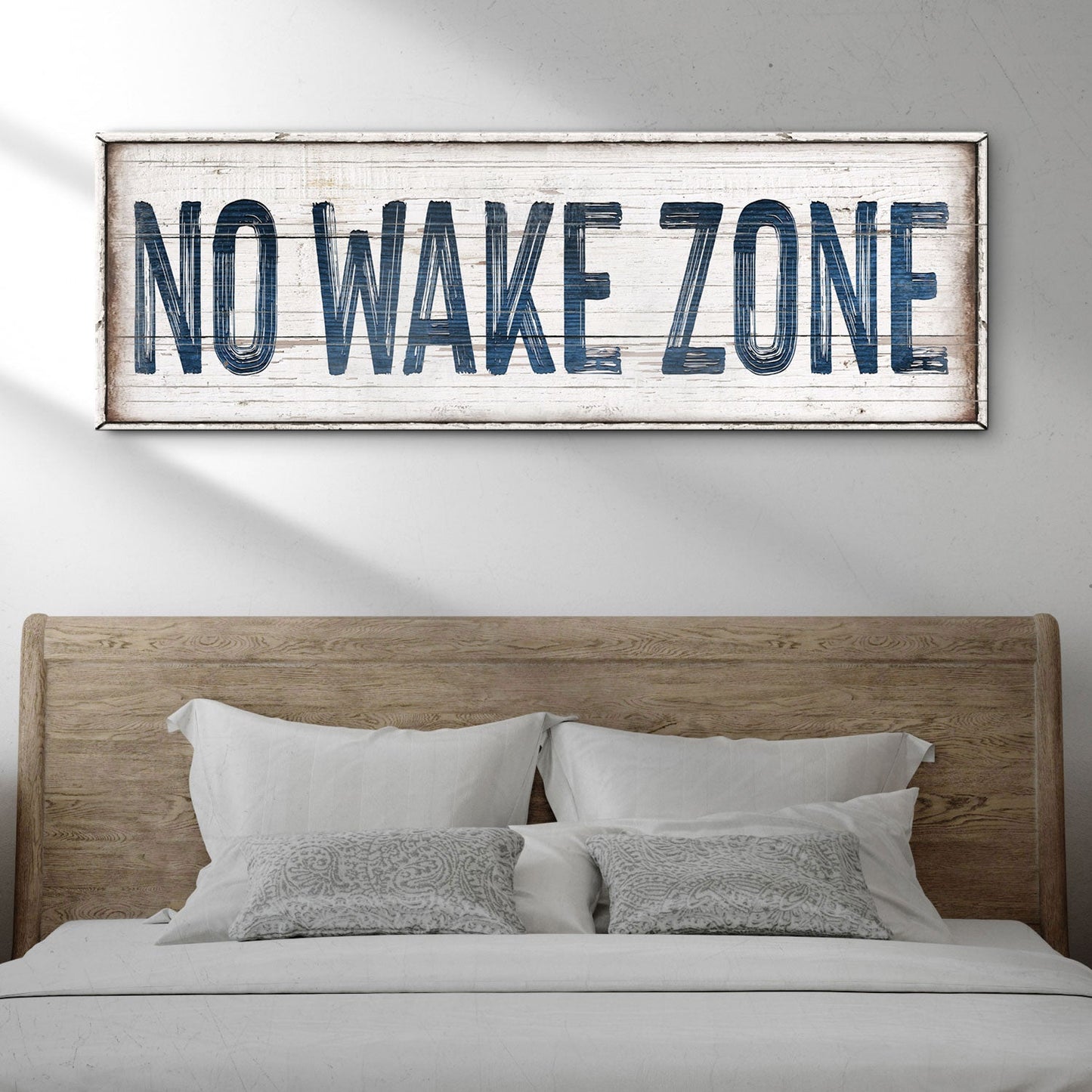 No Wake Zone Sign XVIII canvas, distressed whitewashed wood look, Tailored Canvases on Tampa Home & Garden Store