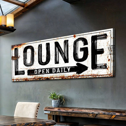 Open Daily Lounge Rustic Sign canvas wall art Tailored Canvases on Tampa Home & Garden Store