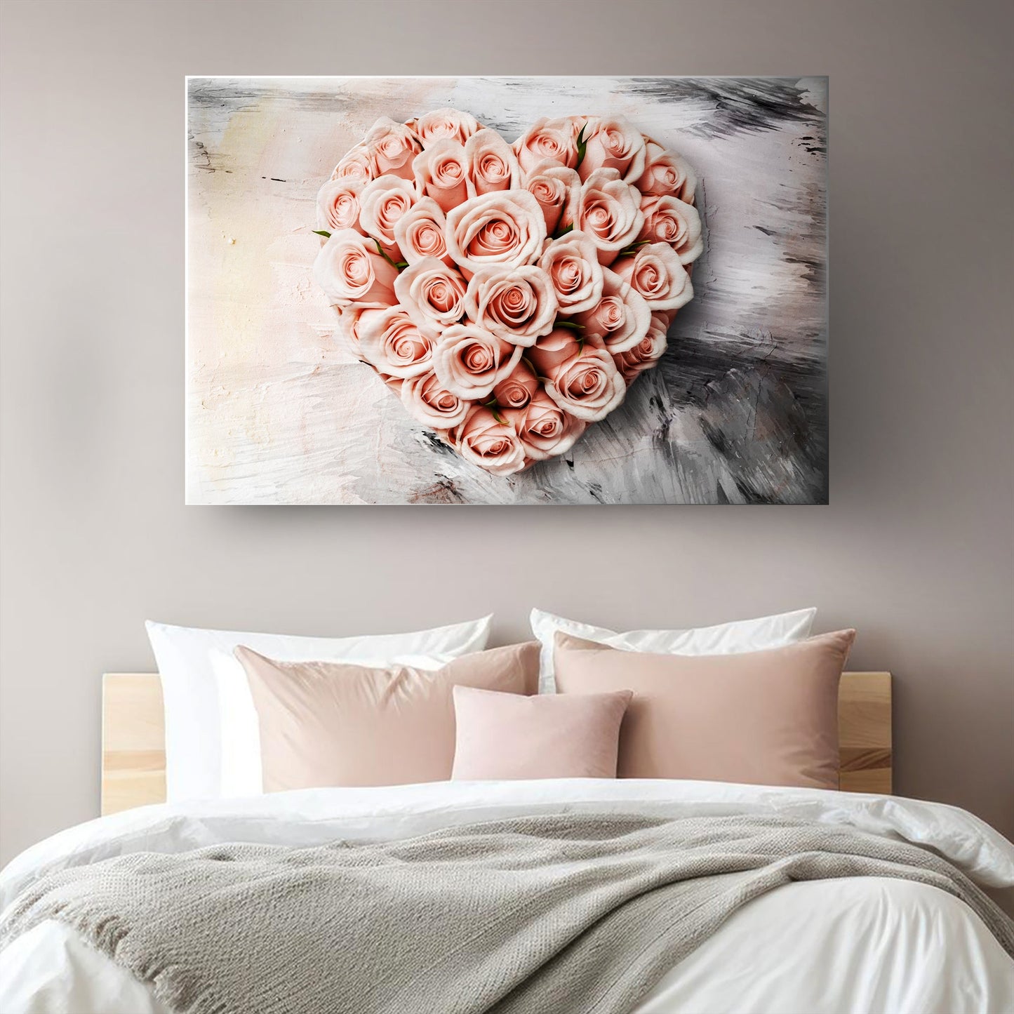 Floral Heart Wall Art II canvas featuring blush pink rose heart on a textured gray backdrop Tailored Canvases on Tampa Home & Garden Store