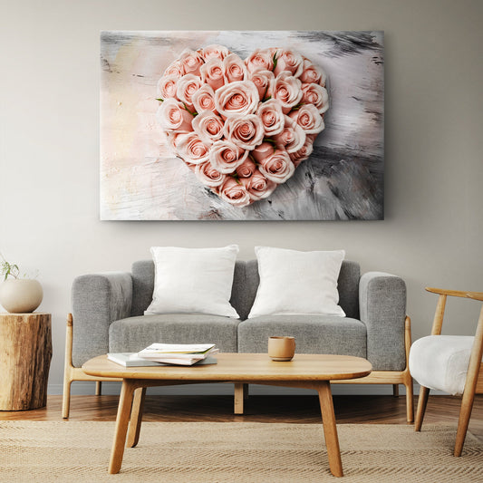 Floral Heart Wall Art II canvas pink rose heart bouquet on textured gray backdrop on Tampa Home & Garden Store