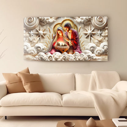 3D Faith Wall Art canvas nativity scene with halos on beige background Tailored Canvases on Tampa Home & Garden Store