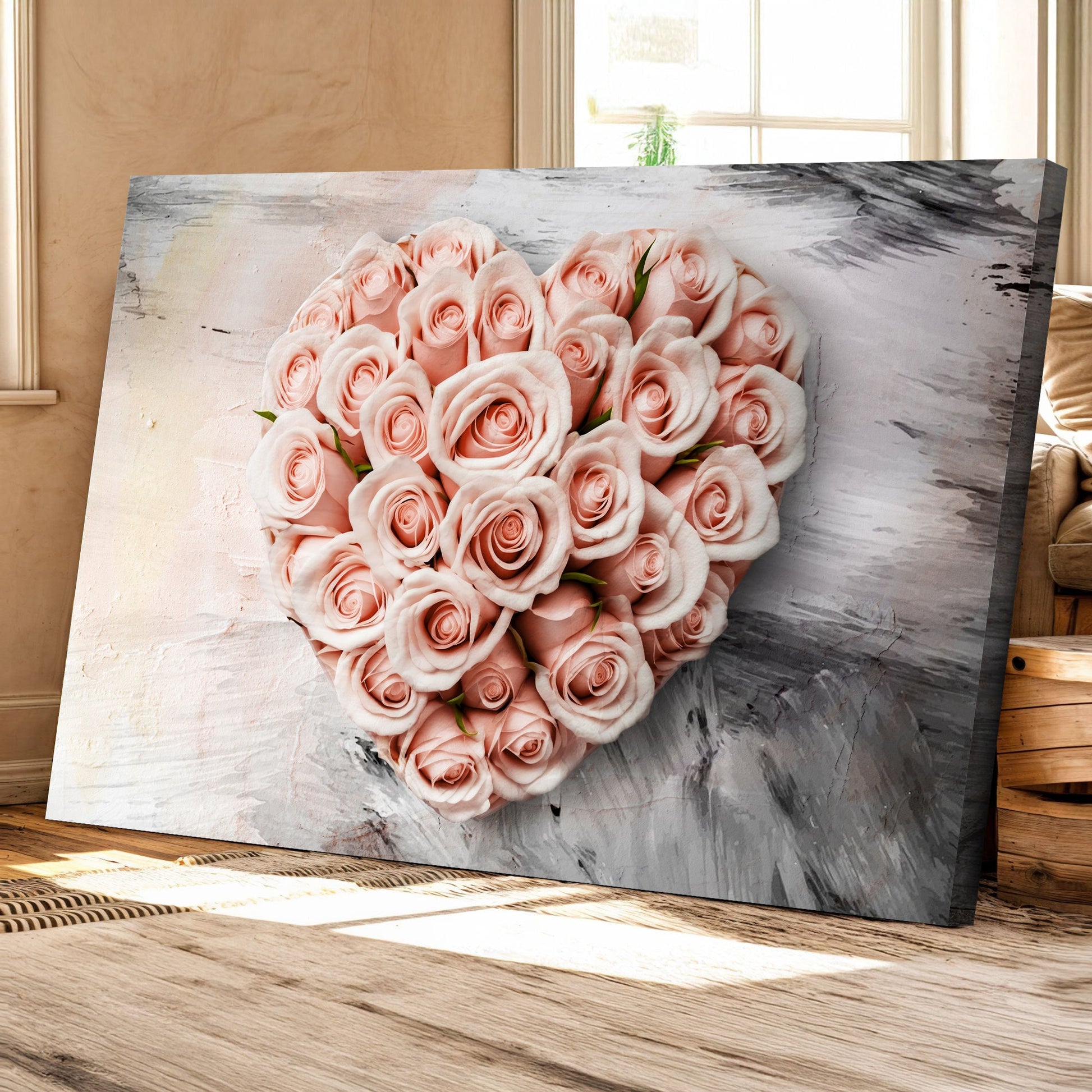 Floral Heart Wall Art II canvas bouquet of pale pink roses on textured backdrop on Tampa Home & Garden Store