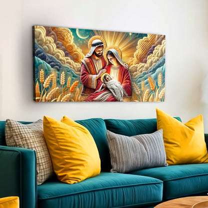 3D Faith Wall Art III canvas by Tailored Canvases nativity with halos and wheat on Tampa Home & Garden Store