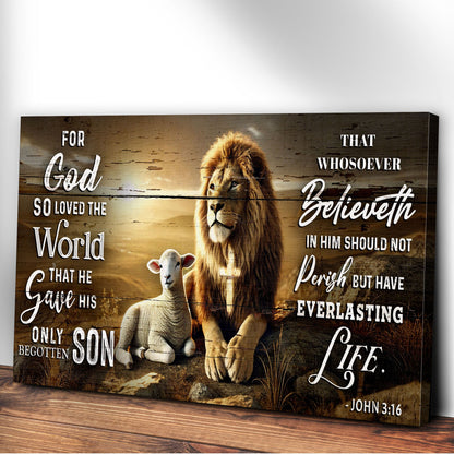 John 3:16 Faith Sign II canvas by Tailored Canvases with rustic wood and lion and sheep motif on Tampa Home & Garden Store