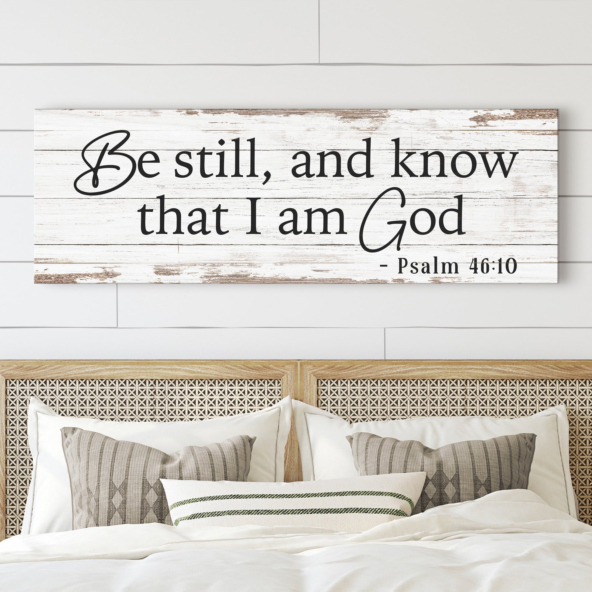 Be Still And Know That I Am God faith sign canvas by Tailored Canvases on distressed wood on Tampa Home & Garden Store