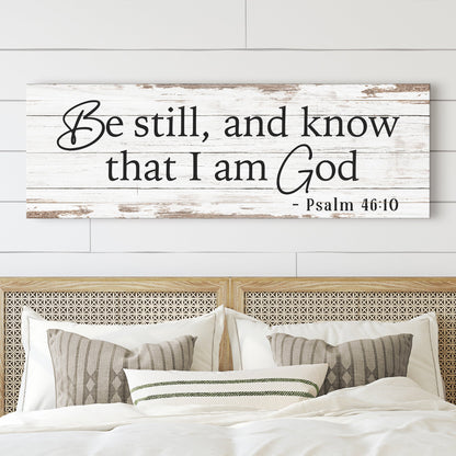Be Still And Know That I Am God faith sign canvas by Tailored Canvases on distressed wood on Tampa Home & Garden Store
