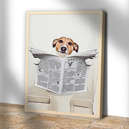 Dog Reading Newspaper Portrait Canvas Wall Art beige frame on Tampa Home & Garden Store