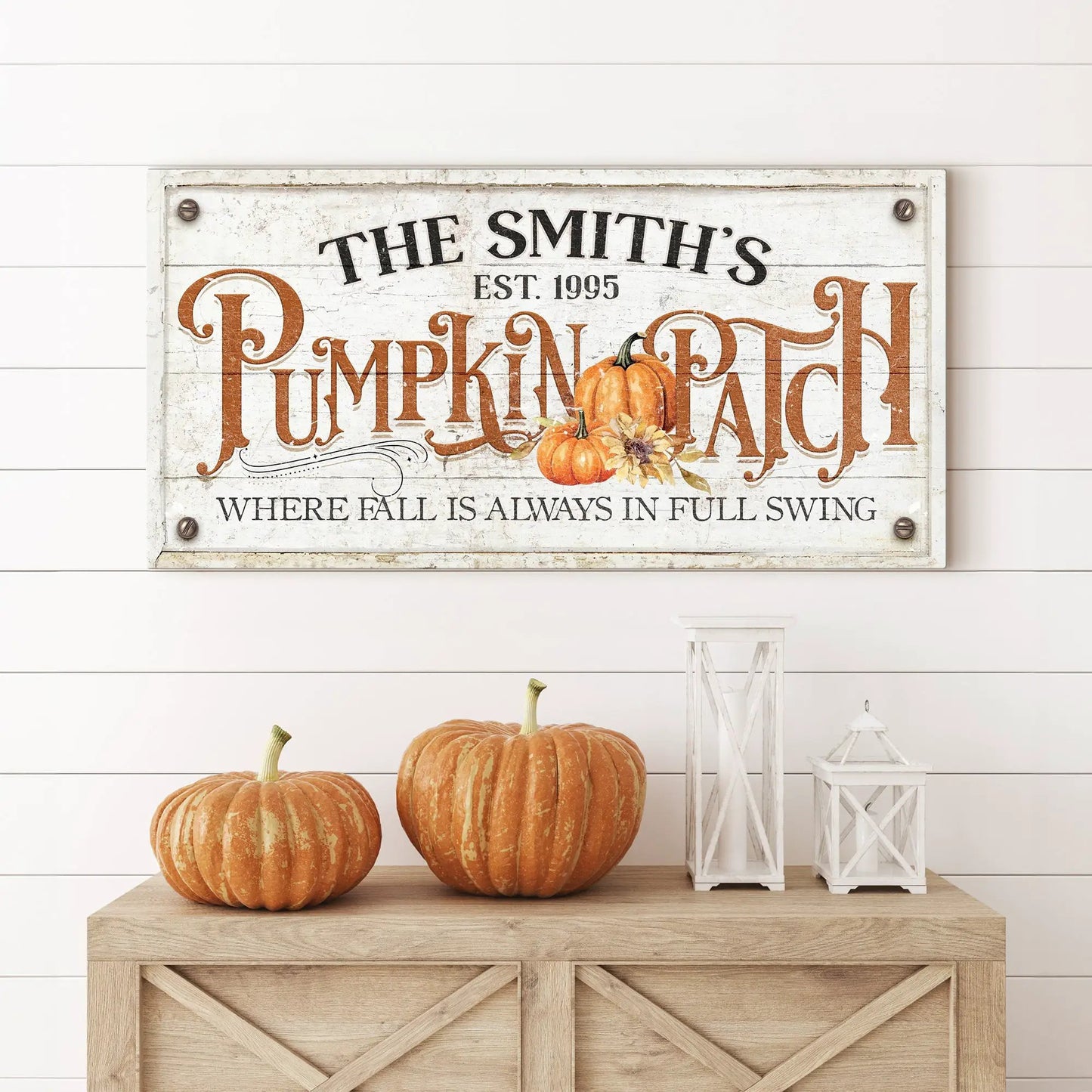 Where Fall Is Always In Full Swing Pumpkin Patch Sign canvas by Tailored Canvases with pumpkins on Tampa Home & Garden Store