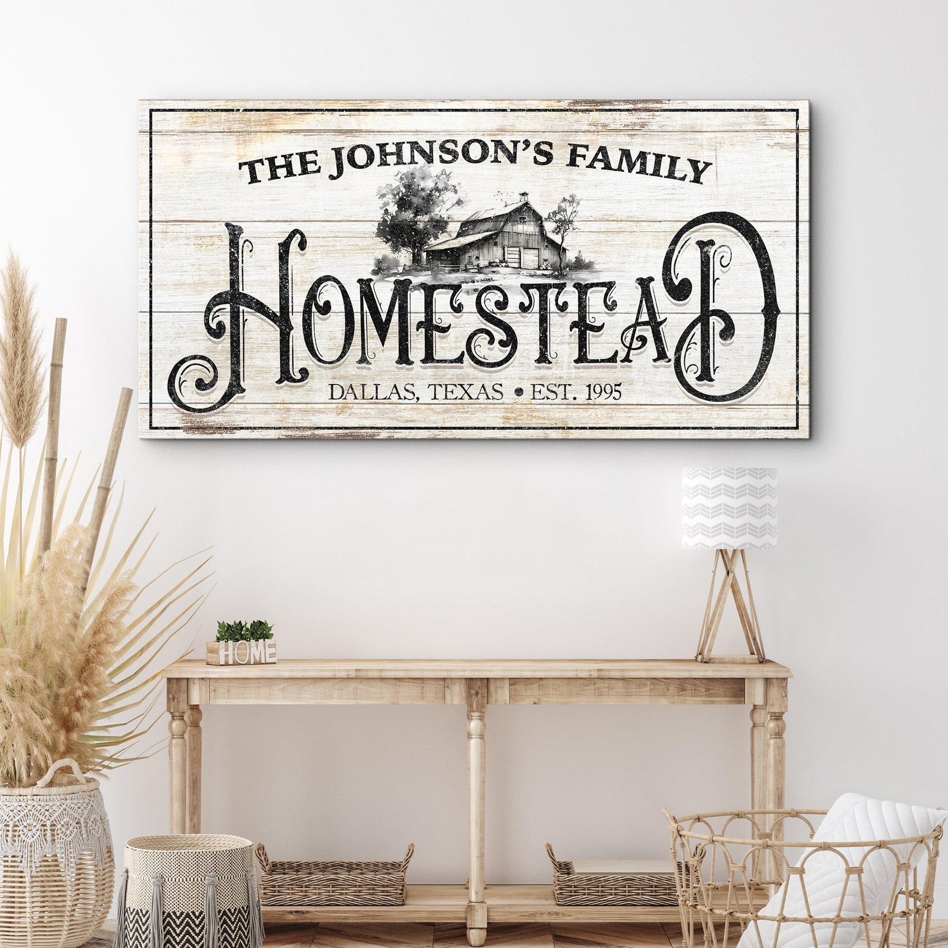 Vintage Farmhouse Homestead Sign canvas by Tailored Canvases on whitewashed wood on Tampa Home & Garden Store