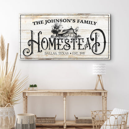 Vintage Farmhouse Homestead Sign canvas by Tailored Canvases on whitewashed wood on Tampa Home & Garden Store