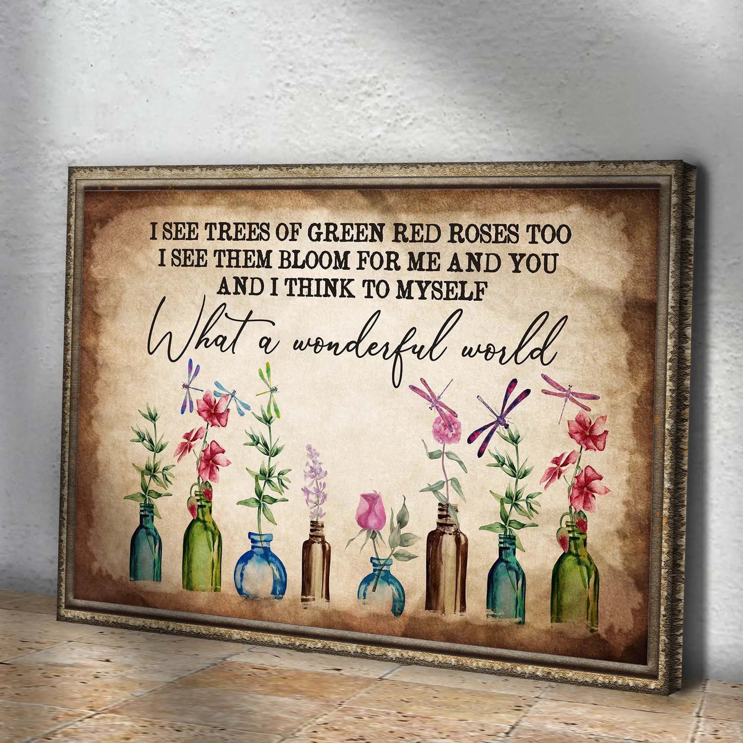 What A Wonderful World Sign X canvas crafting by Tailored Canvases; watercolor flowers on Tampa Home & Garden Store