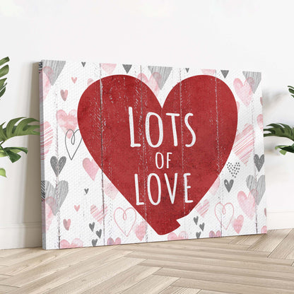 Valentine Lots Of Love Canvas by Tailored Canvases red heart with pink hearts on white wood on Tampa Home & Garden Store