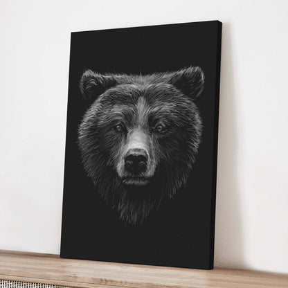 Animals Forest Bear Monochrome Canvas Wall Art, black canvas with grayscale bear portrait on Tampa Home & Garden Store